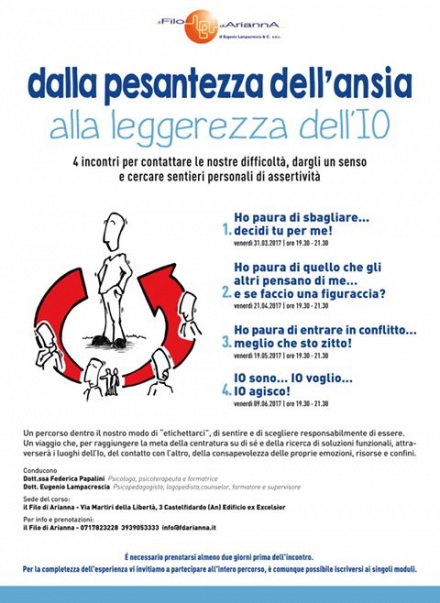 "Dalla Pesantezza dell'Ansia alla Leggerezza dell'Io". Quattro incontri per contattare le  nostre difficoltà, dargli un senso e cercare sentieri personali di assertività